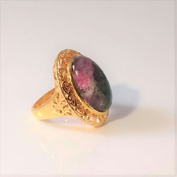 Ruby Zoisite Ring 14k YG over Silver 23.6 Carats Size 9 - Picture 2 of 4
